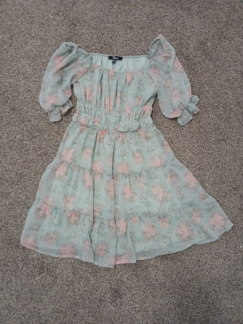 Trixxi Mint Green Floral Off-Shoulder Mini Dress
